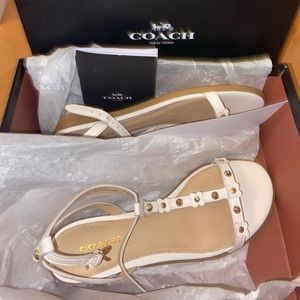 Coach White Floral T-Strap Sandals